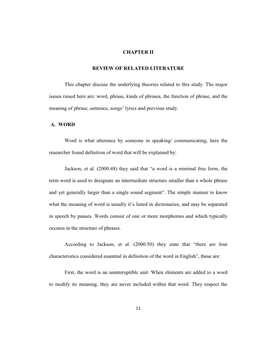 CHAPTER II REVIEW of RELATED LITERATURE This Chapter Discuse the Underlying Theories Related to This Study. the Major Issues