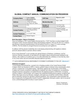 Global Compact Annual Communication on Progress