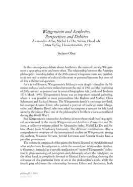 Wittgenstein and Aesthetics. Perspectives and Debates Alessandro Arbo, Michel Le Du, Sabine Plaud Eds
