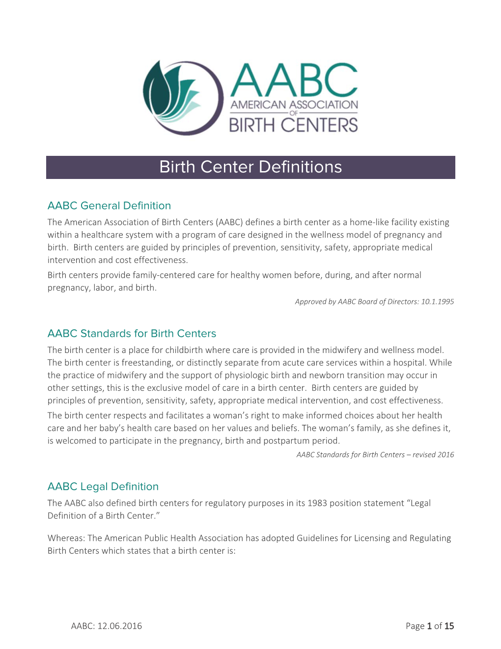 Birth Center Definitions