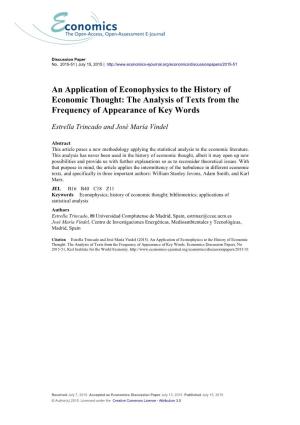 An Application of Econophysics to the History of Economic Thought: the Analysis of Texts from the Frequency of Appearance of Key Words