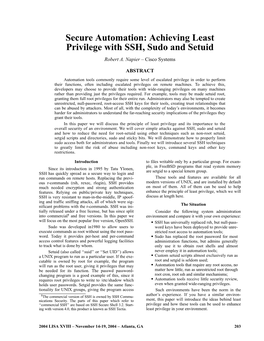 Secure Automation: Achieving Least Privilege with SSH, Sudo and Setuid Robert A