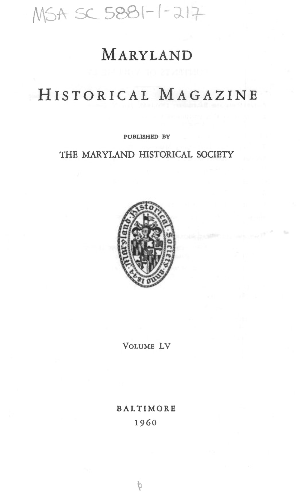 Maryland Historical Magazine Vol