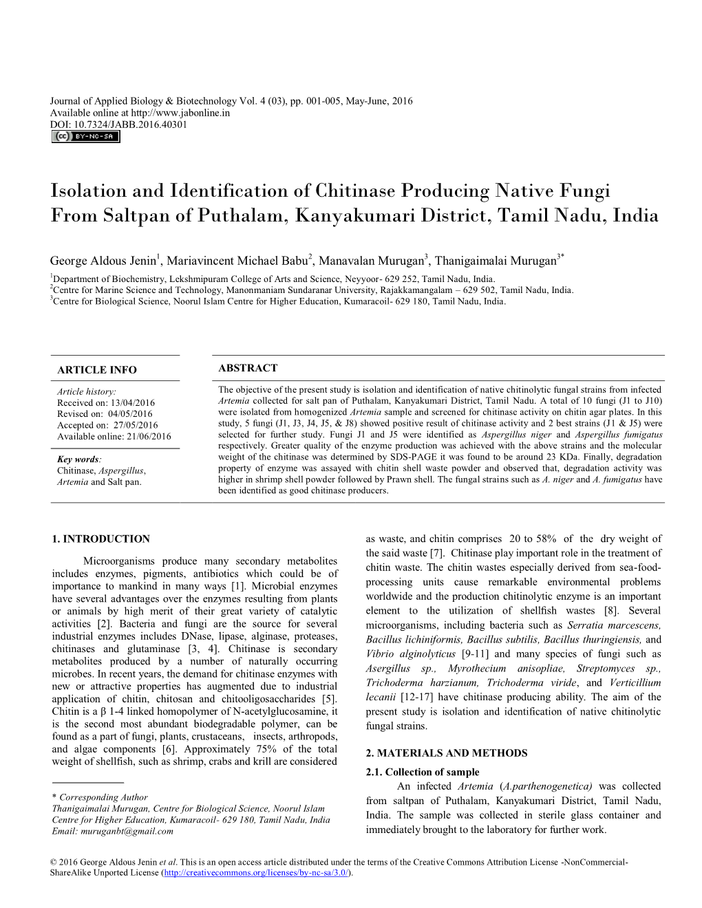 Isolation and Identification of Chitinase Producing Native Fungi