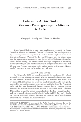 Before the Arabia Sank: Mormon Passengers up the Missouri in 1856