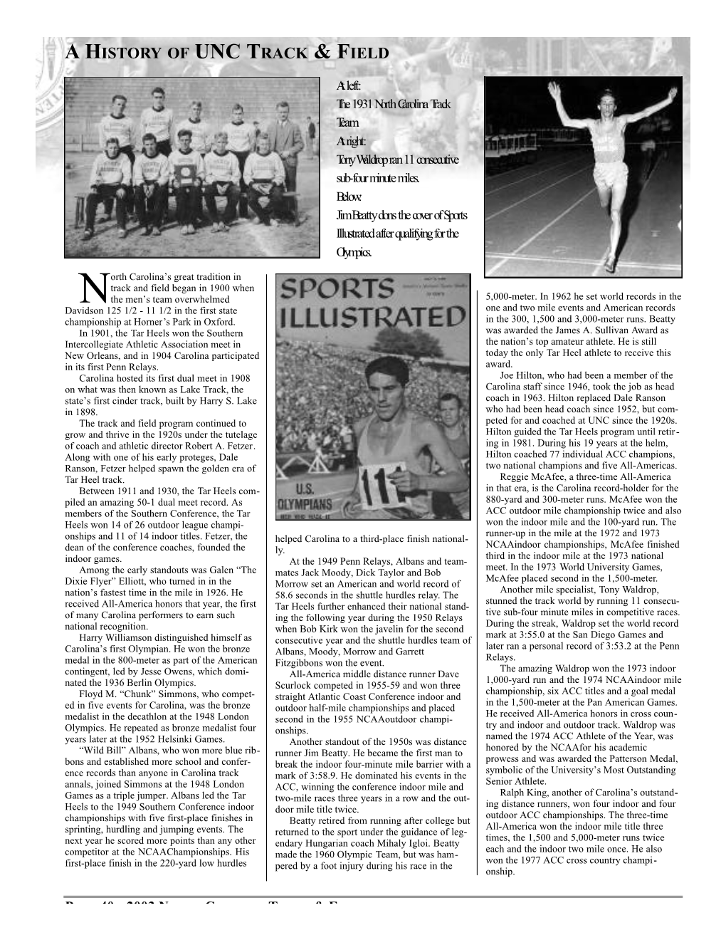 A History of Unc Track & Field