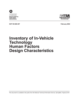 Inventory of In-Vehicle Technology Human Factors Design Characteristics
