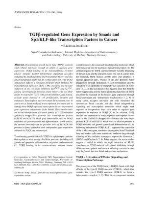 Tgfβ-Regulated Gene Expression by Smads and Sp1/KLF-Like Transcription Factors in Cancer VOLKER ELLENRIEDER