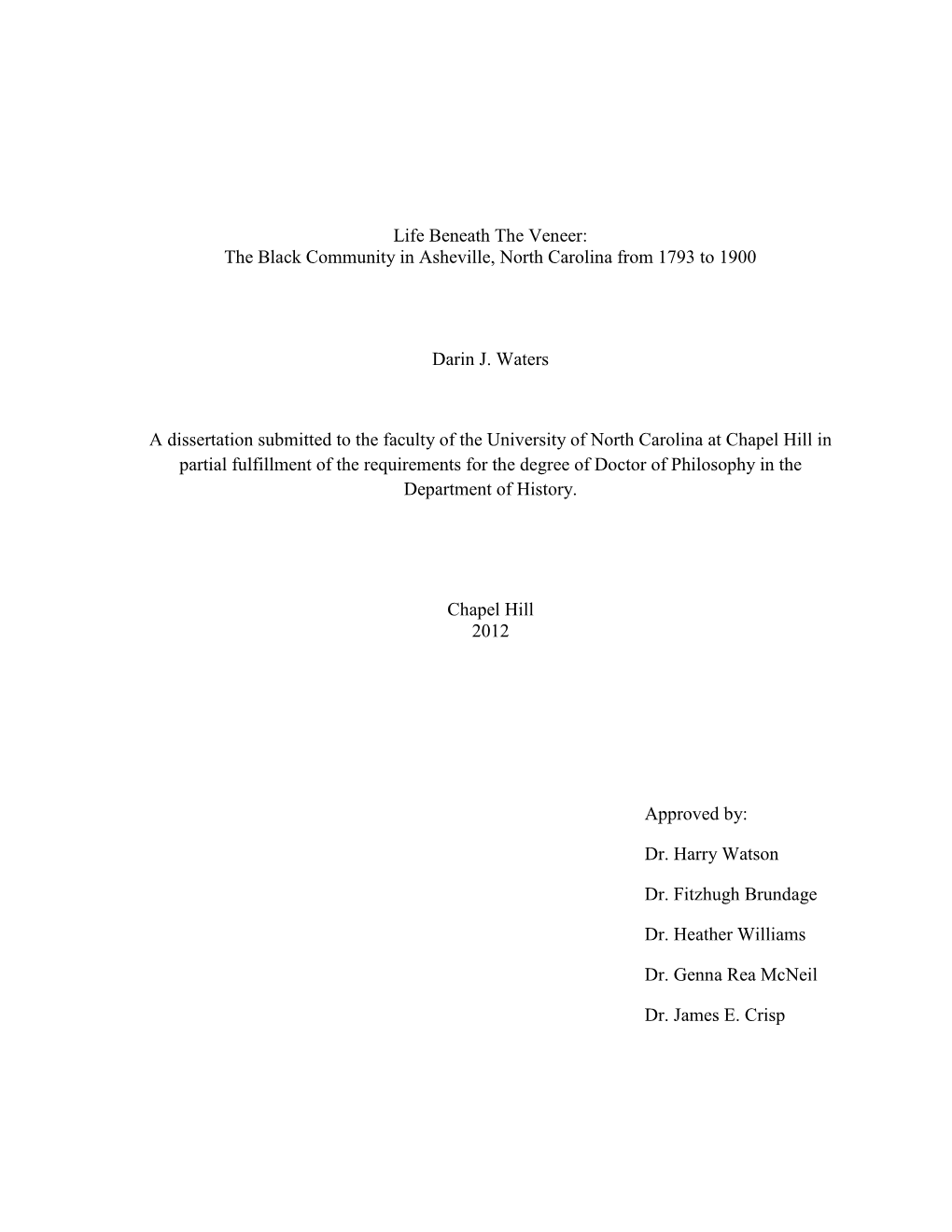 The Black Community in Asheville, North Carolina from 1793 to 1900