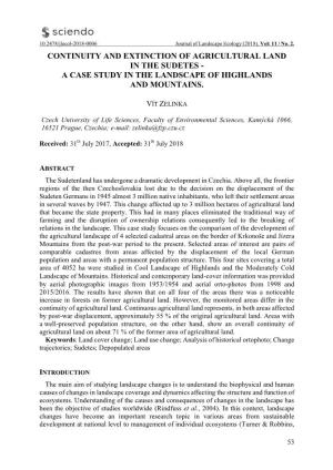 Continuity and Extinction of Agricultural Land in the Sudetes - a Case Study in the Landscape of Highlands and Mountains