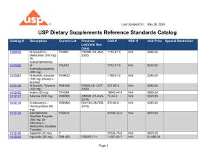 USP Dietary Supplements Reference Standards Catalog