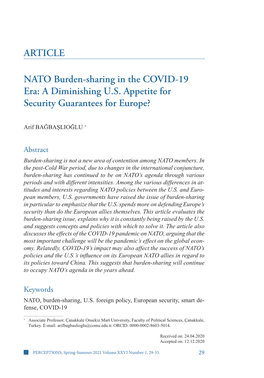 ARTICLE NATO Burden-Sharing in the COVID-19 Era: a Diminishing U.S