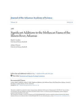 Significant Additions to the Molluscan Fauna of the Illinois River, Arkansas Mark E