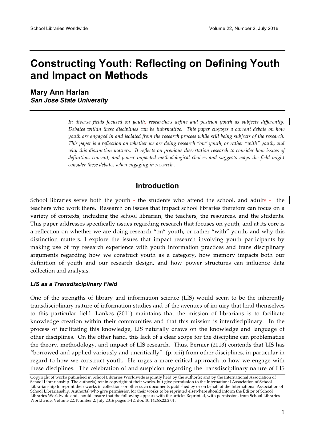 Constructing Youth: Reflecting on Defining Youth and Impact on Methods