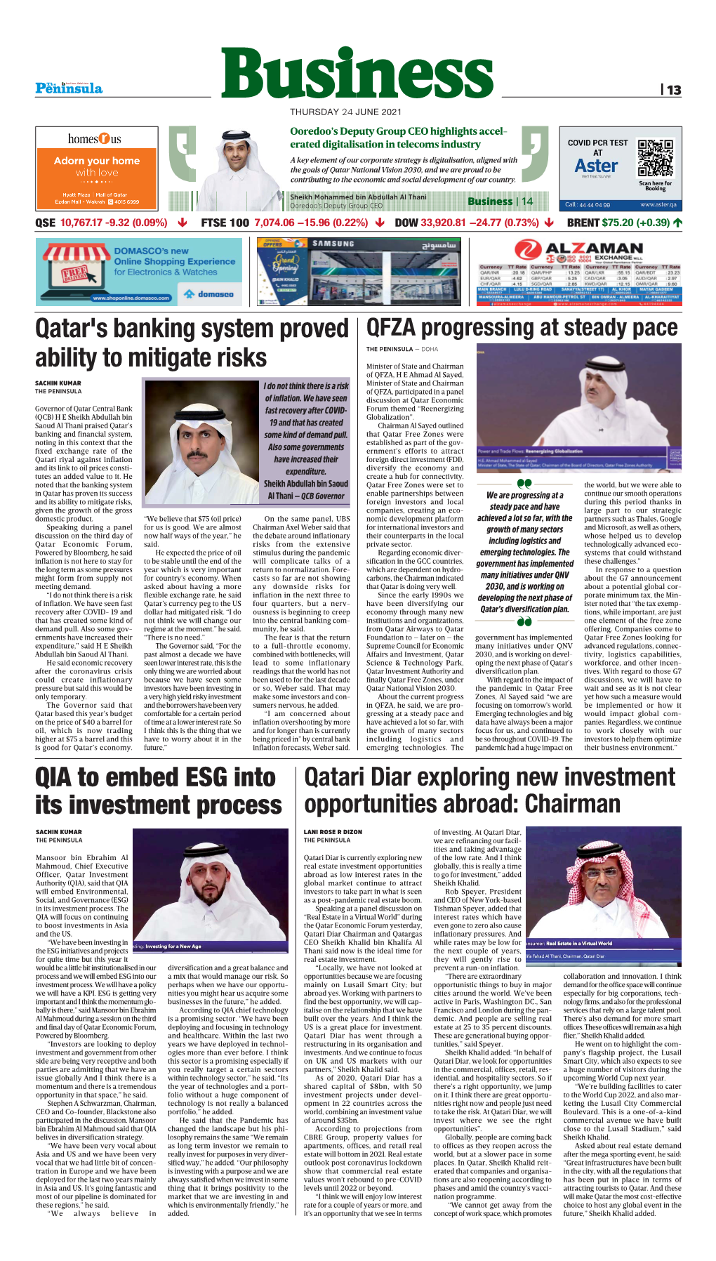 Qatar's Banking System Proved Ability to Mitigate Risks QIA to Embed ESG