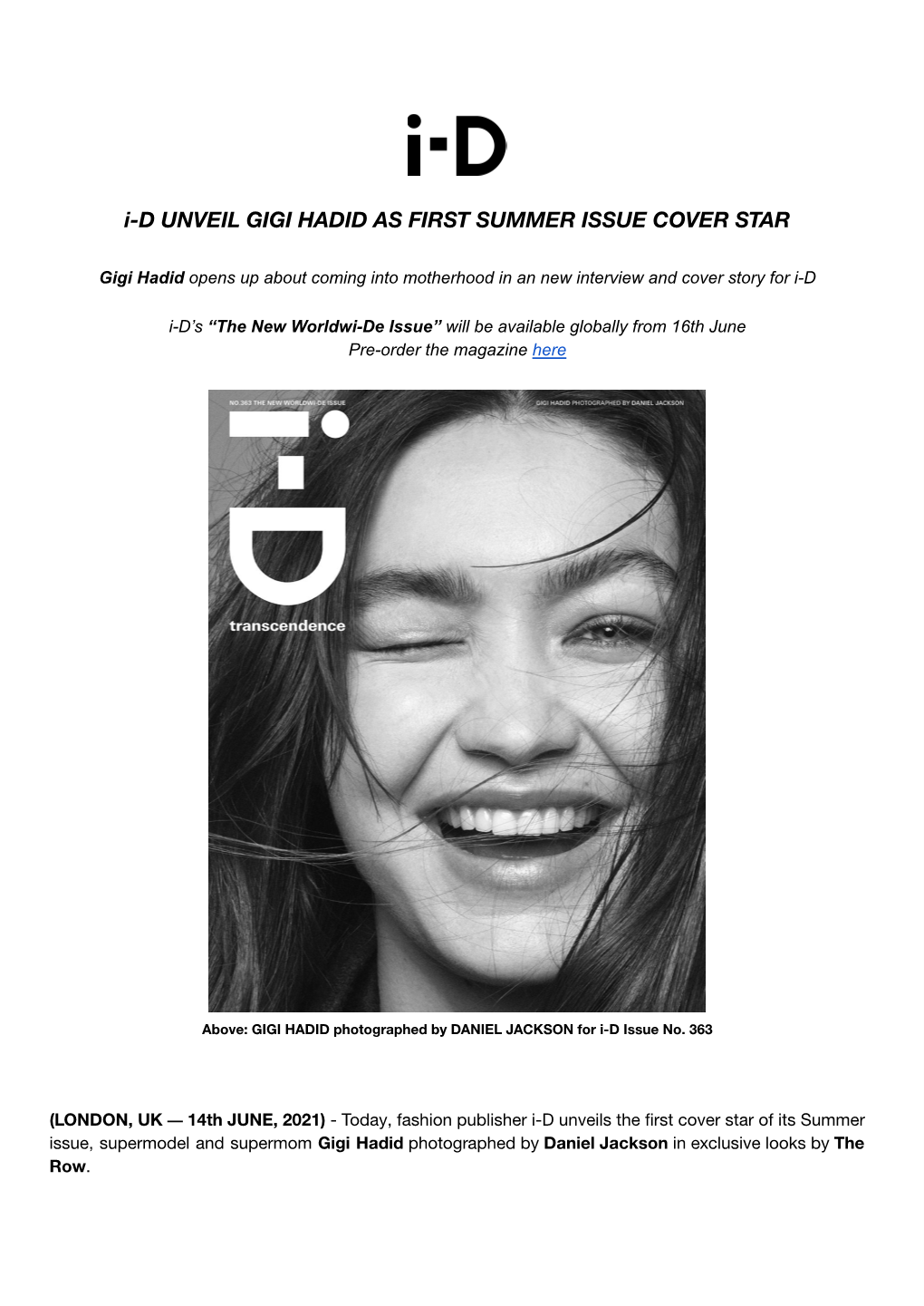 Gigi Hadid As First Summer Issue Cover Star