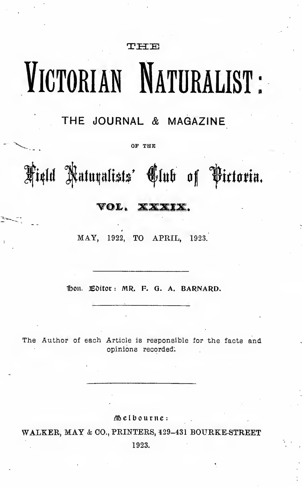 The Victorian Naturalist for Januaiy, 1S91 (Vol