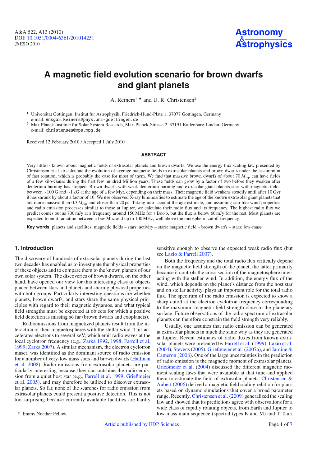 A Magnetic Field Evolution Scenario for Brown Dwarfs and Giant Planets