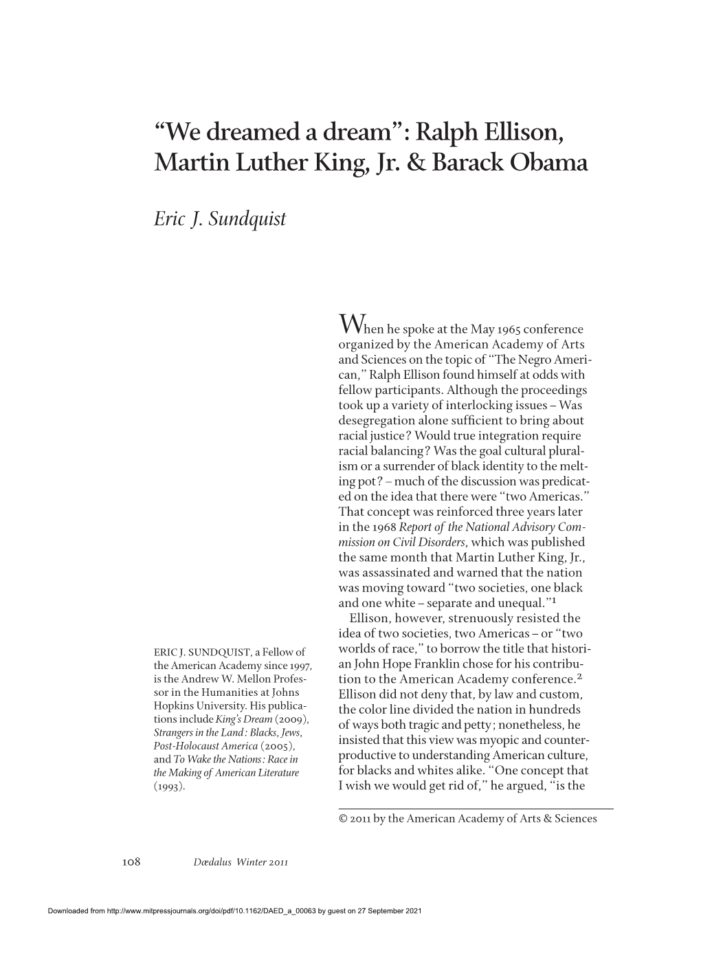 Ralph Ellison, Martin Luther King, Jr. & Barack Obama