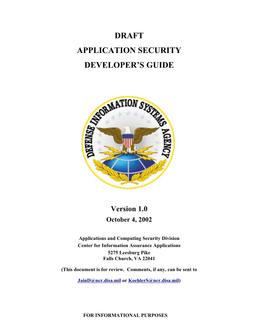 Draft Application Security Developer's Guide