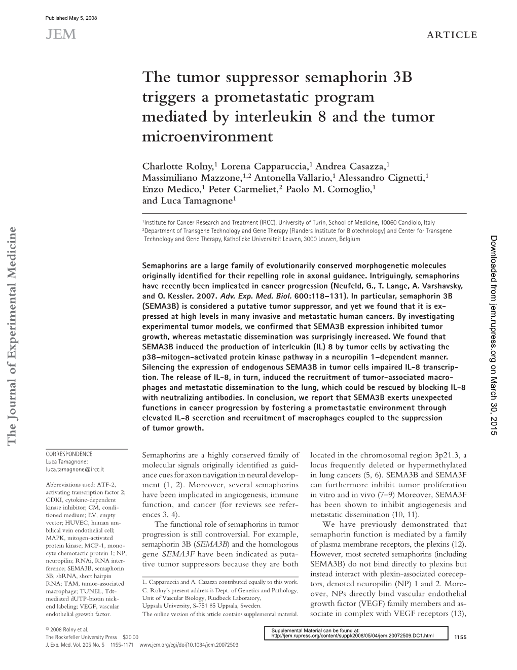 The Tumor Suppressor Semaphorin 3B Triggers a Prometastatic Program