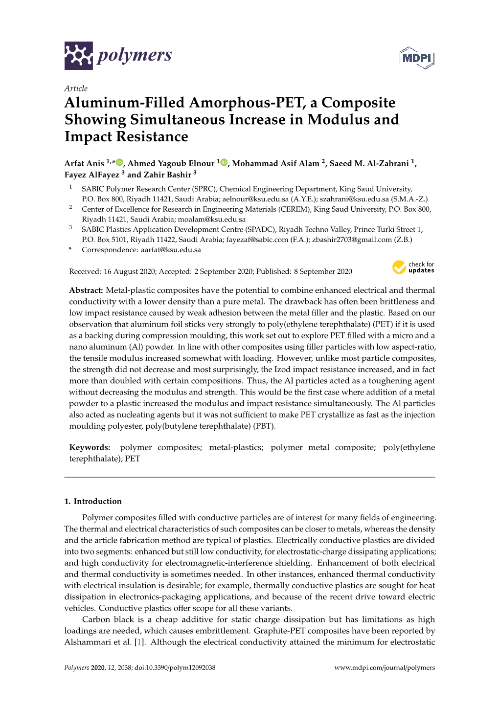 Aluminum-Filled Amorphous-PET, a Composite Showing Simultaneous Increase in Modulus and Impact Resistance