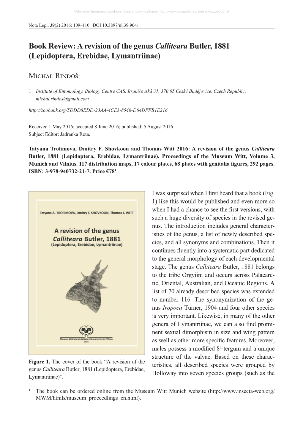 A Revision of the Genus Calliteara Butler, 1881 (Lepidoptera, Erebidae, Lymantriinae)