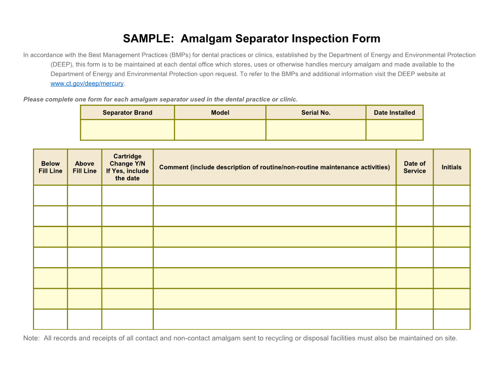 SAMPLE: Amalgam Separator Inspection Form