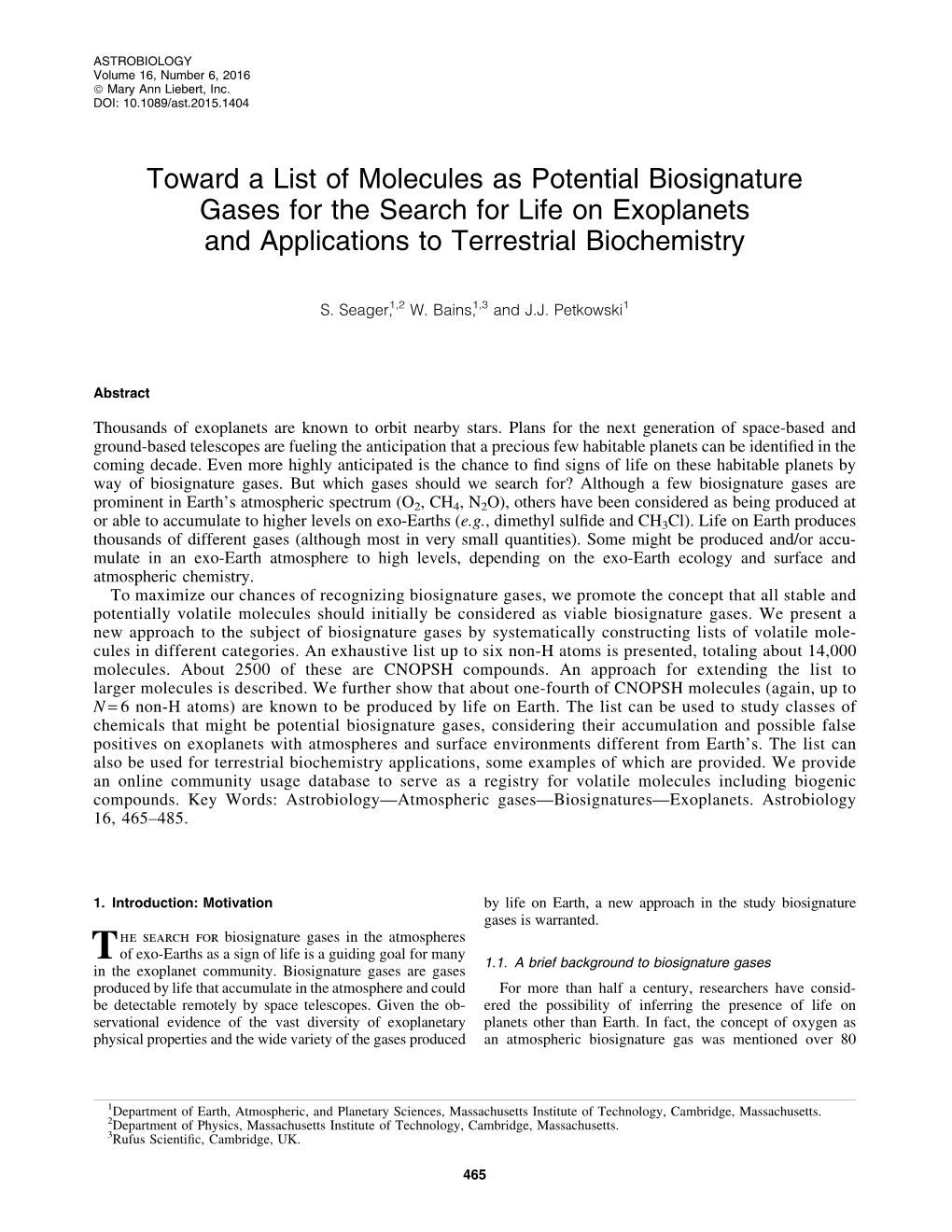 Toward a List of Molecules As Potential Biosignature Gases for the Search for Life on Exoplanets and Applications to Terrestrial Biochemistry