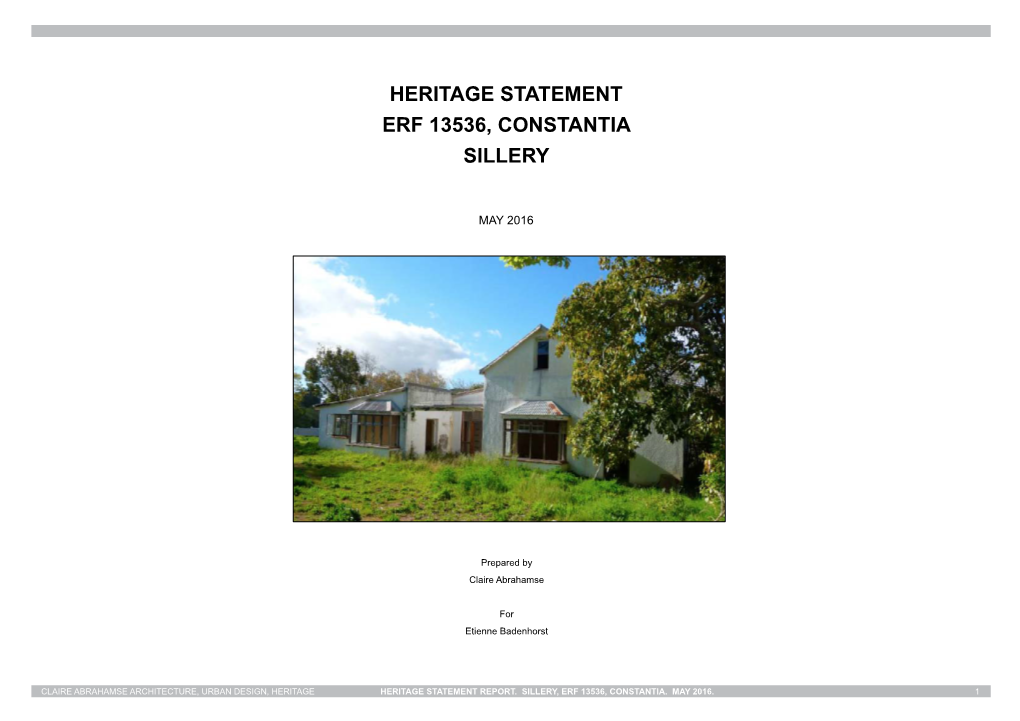 Heritage Statement Erf 13536, Constantia Sillery