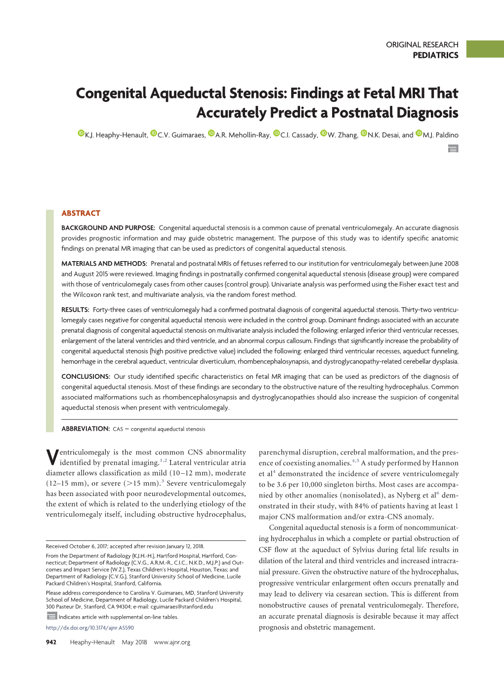 Congenital Aqueductal Stenosis: Findings at Fetal MRI That Accurately Predict a Postnatal Diagnosis