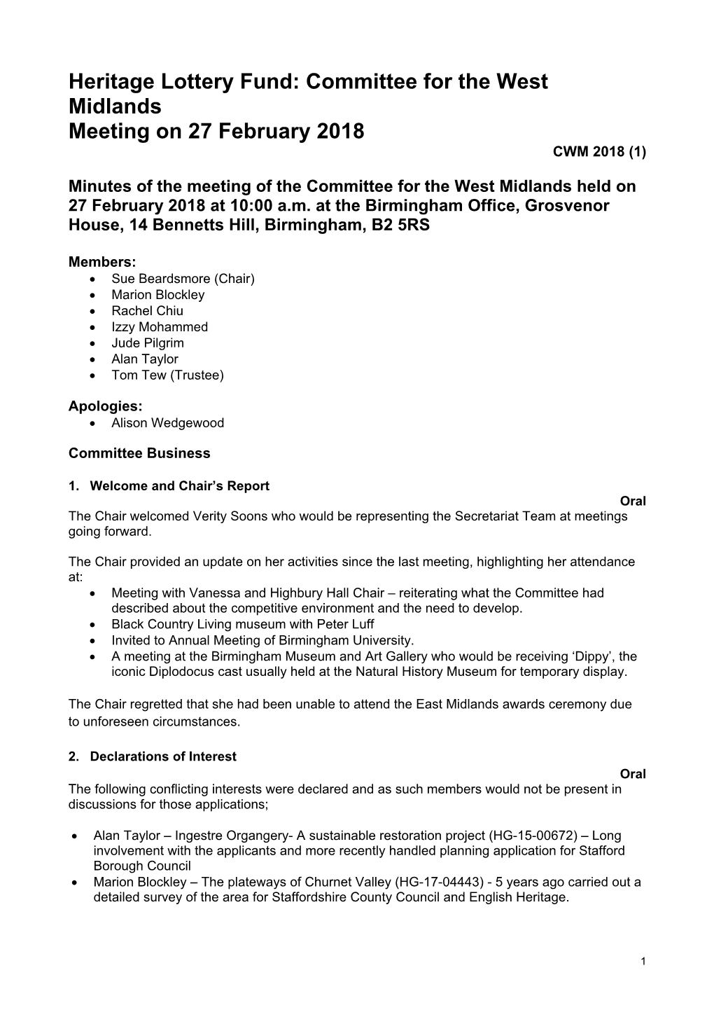 Committee for the West Midlands Minutes of the February Meeting