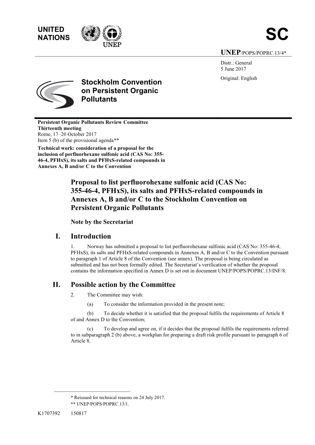 Proposal to List Perfluorohexane Sulfonic Acid (CAS No: 355-46-4, Pfhxs)