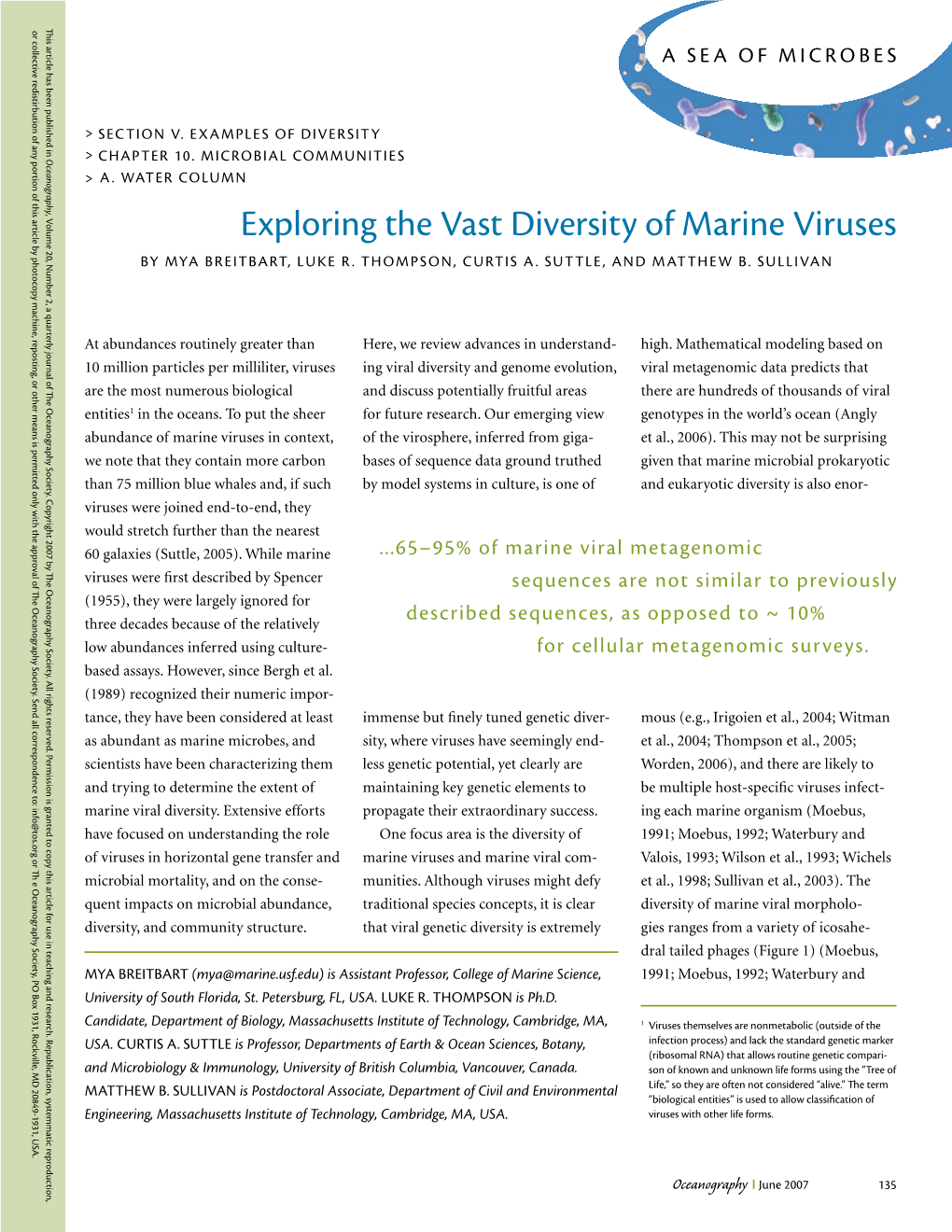 Exploring the Vast Diversity of Marine Viruses by Mya Breitbart, Luke R