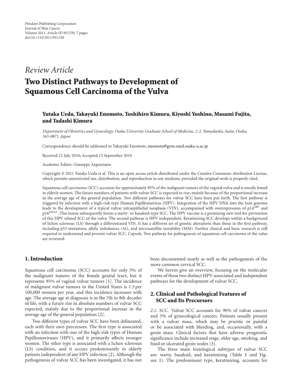 Review Article Two Distinct Pathways to Development of Squamous Cell Carcinoma of the Vulva