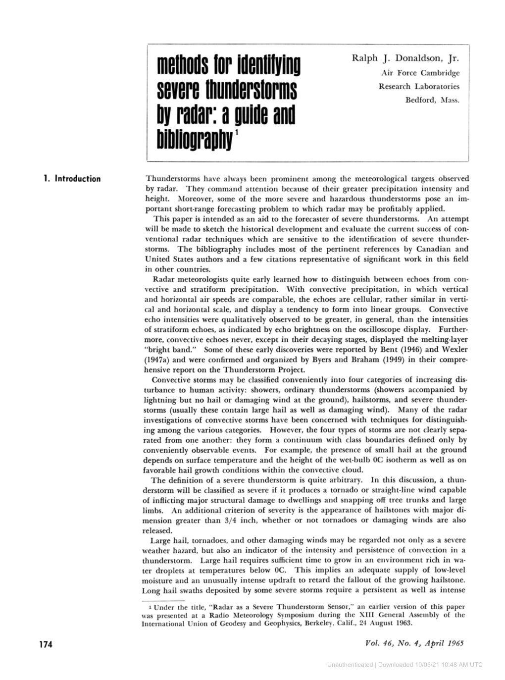 Methods Lor Identifying Severe Thunderstorms by Radar