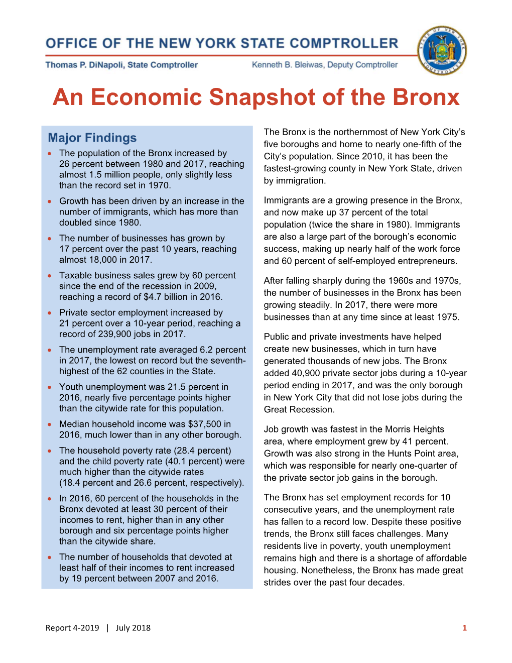 An Economic Snapshot of the Bronx