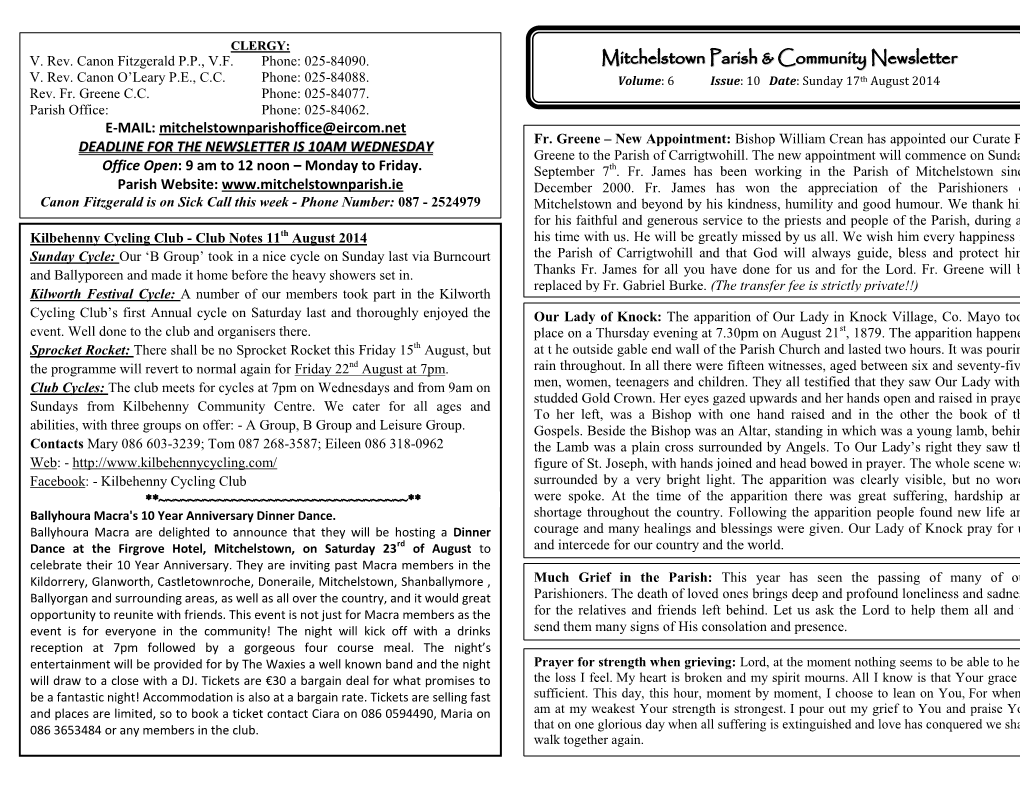 Mitchelstown Parish & Community Newsletter