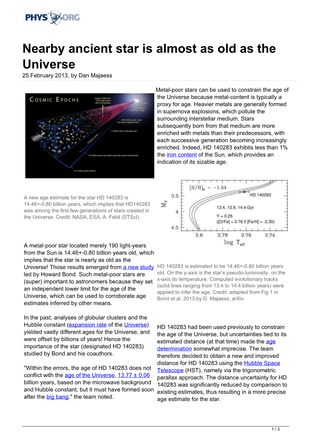 Nearby Ancient Star Is Almost As Old As the Universe 25 February 2013, by Dan Majaess