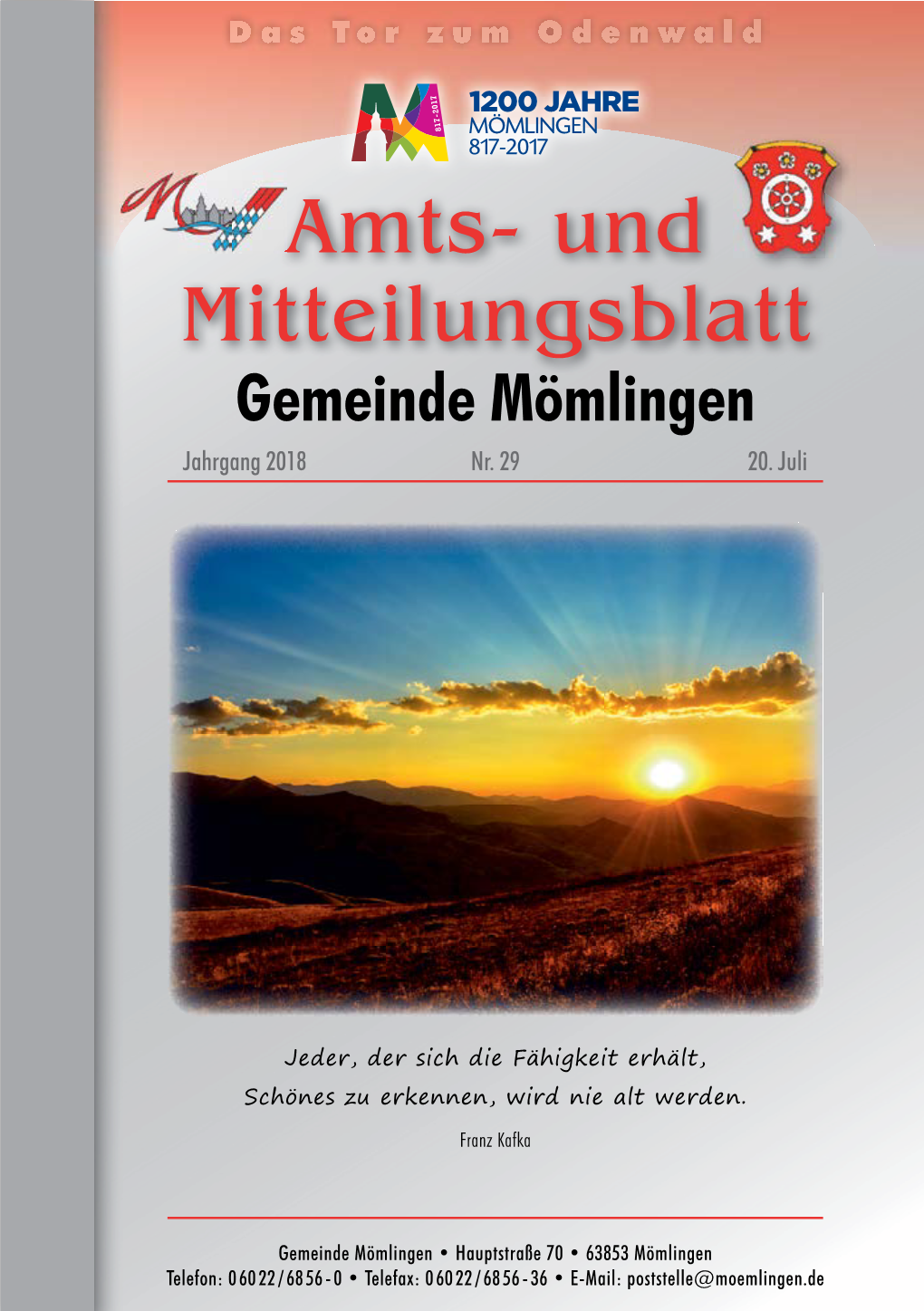 Amts- Und Mitteilungsblatt Gemeinde Mömlingen Jahrgang 2018 Nr
