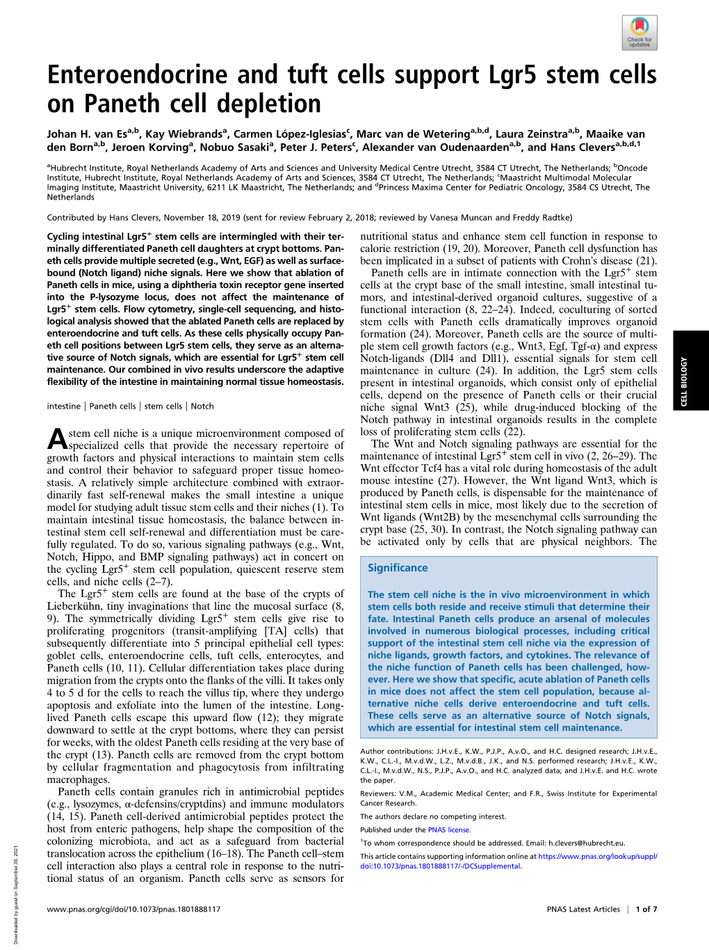 Enteroendocrine and Tuft Cells Support Lgr5 Stem Cells on Paneth Cell Depletion