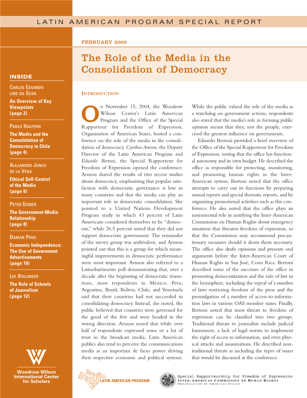 The Role of the Media in the Consolidation of Democracy INSIDE