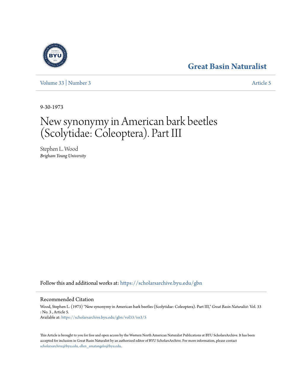 New Synonymy in American Bark Beetles (Scolytidae: Coleoptera)