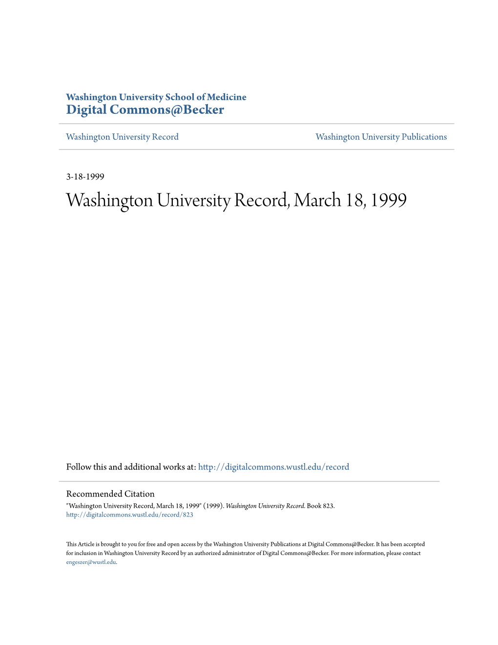 Washington University Record, March 18, 1999
