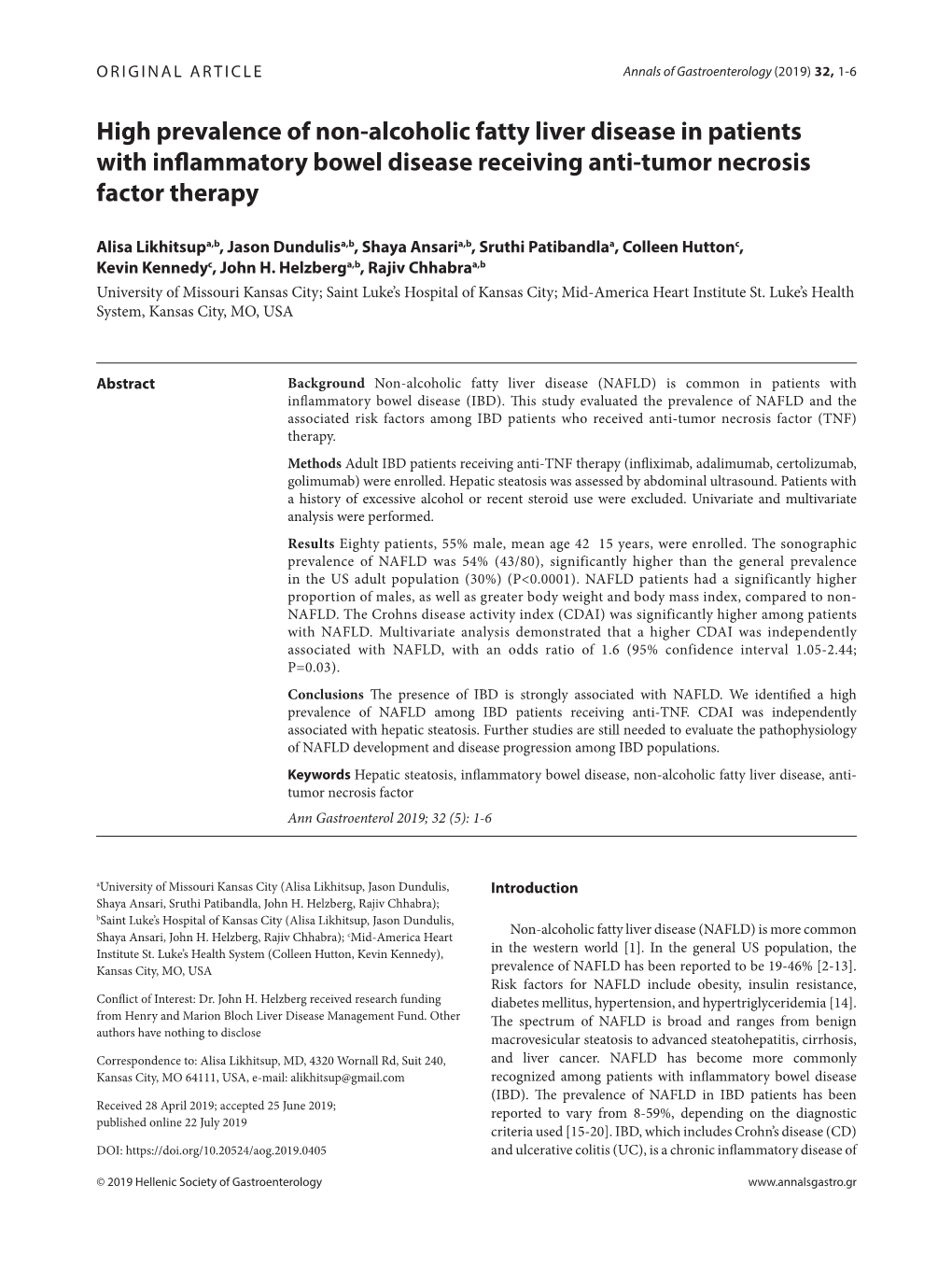 High Prevalence of Non-Alcoholic Fatty Liver Disease in Patients with Inflammatory Bowel Disease Receiving Anti-Tumor Necrosis Factor Therapy