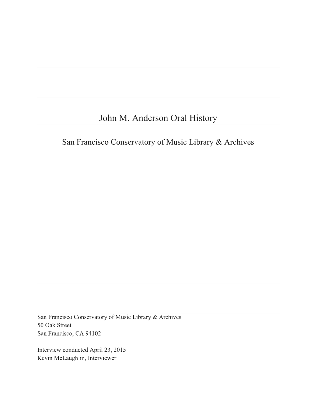 John M. Anderson Oral History