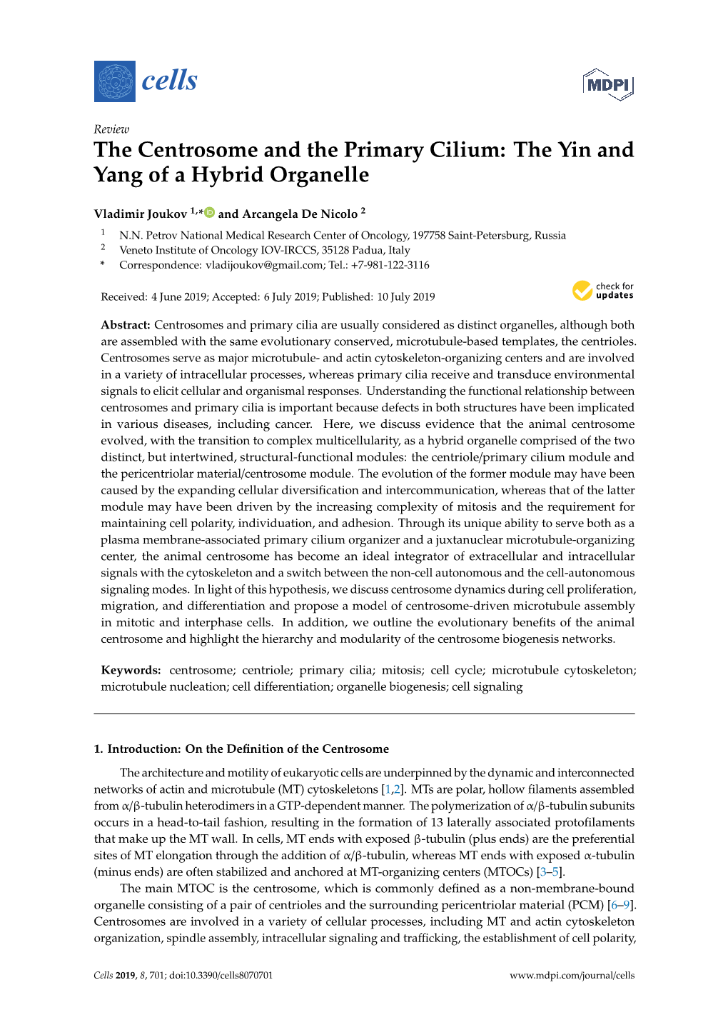 The Centrosome and the Primary Cilium: the Yin and Yang of a Hybrid Organelle