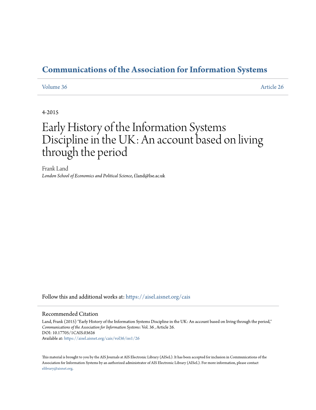 Early History of the Information Systems Discipline