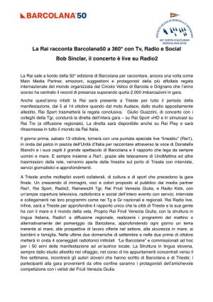 La Rai Racconta Barcolana50 a 360° Con Tv, Radio E Social Bob Sinclar, Il Concerto È Live Su Radio2