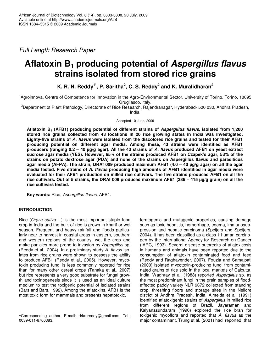 Aflatoxin B1 Producing Potential of Aspergillus Flavus Strains Isolated from Stored Rice Grains
